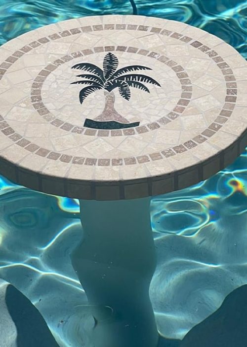 Round In Pool Palm Tree Stone Top